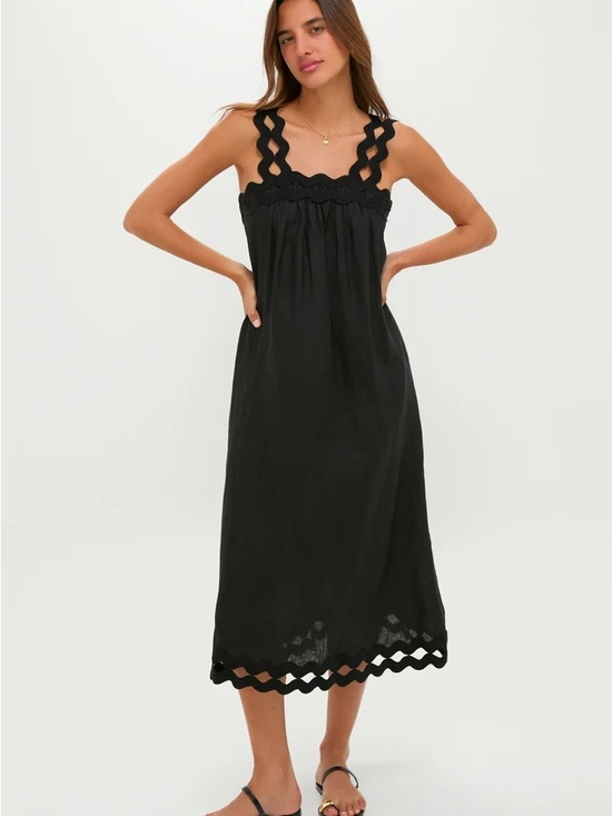 Tuckernuck Other - Black Sleeveless Scallop-Trim Midi Slip Dress